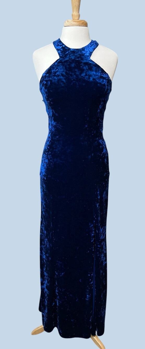Vtg 90's Y2K Morgan Co Maxi Dress 9/10 Dark Blue Crushed Velvet Whimsigoth Fairy